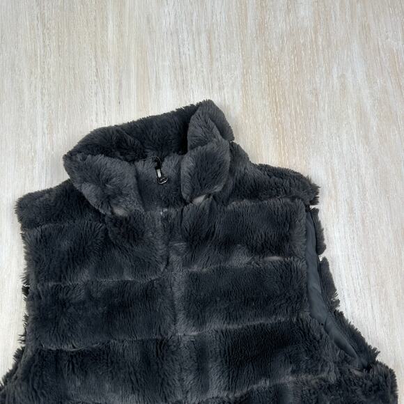 Dylan Charcoal Gray Soft Faux Fur Full Zip Casual Chic Cozy Vest Jacket Small - Picture 3 of 14